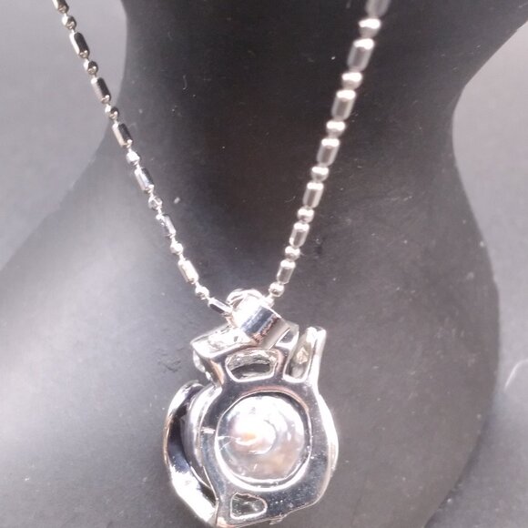 Vintage 18k GP Tahitian Black Pearl Pendant & 18k GP Necklace - Picture 2 of 7